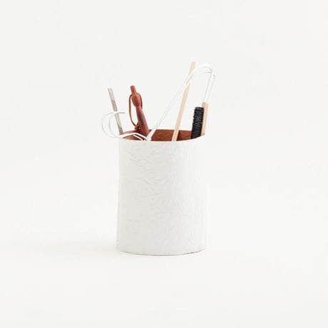 PAPER LEATHER TRASH BASKET  (White)