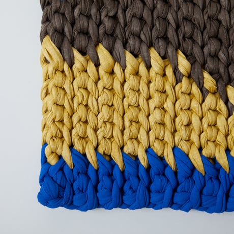 Reused textile rug　square　Blue × Brown
