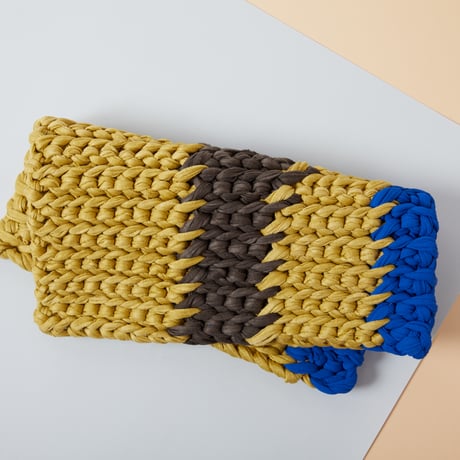 Reused textile rug　square　Blue × Brown