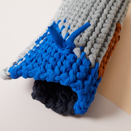 Reused textile rug　square　Blue × Gray