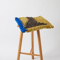 Reused textile rug　square　Blue × Brown