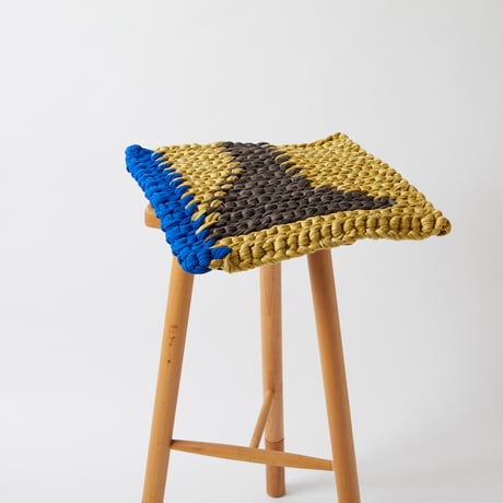 Reused textile rug　square　Blue × Brown