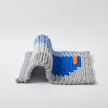 Reused textile rug　S　Blue × Orange