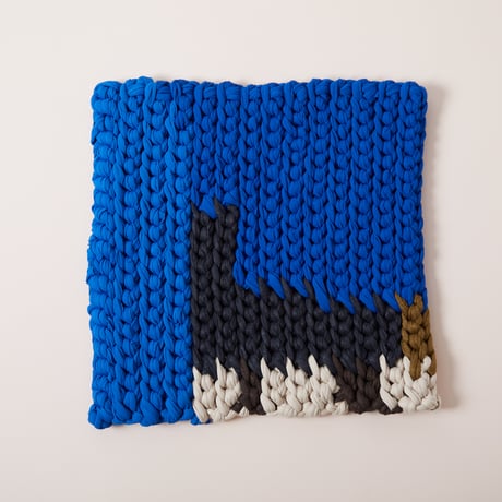 Reused textile rug　square　Blue × Black