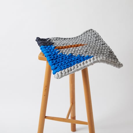 Reused textile rug　square　Blue × Gray