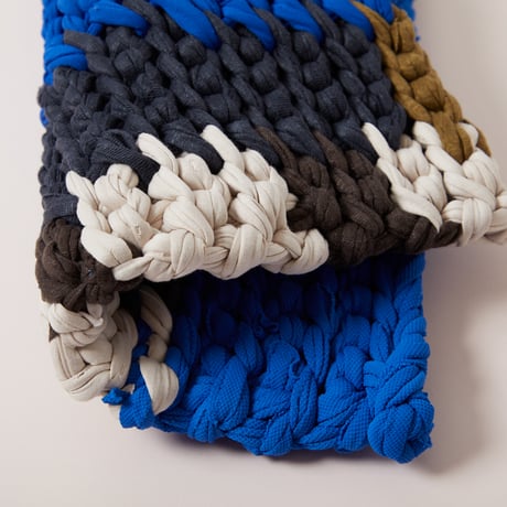 Reused textile rug　square　Blue × Black