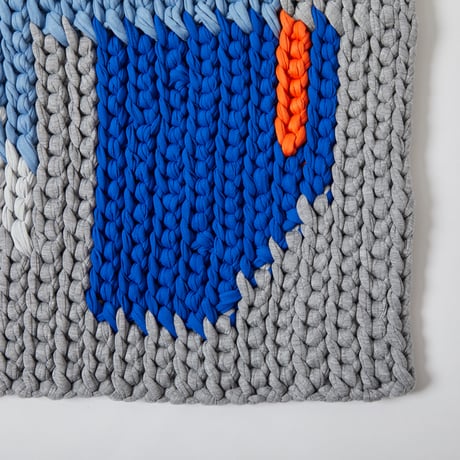 Reused textile rug　S　Blue × Orange