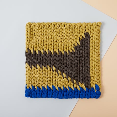 Reused textile rug　square　Blue × Brown