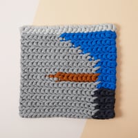 Reused textile rug　square　Blue × Gray