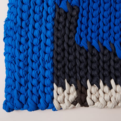 Reused textile rug　square　Blue × Black
