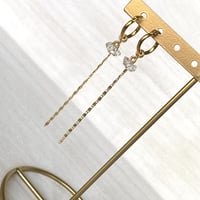 new!!　4way　ハーキマーダイヤモンドと揺れるチェーンのフープピアス　サージカルステンレス