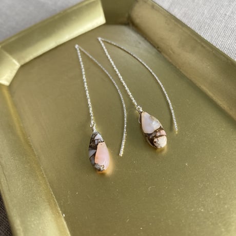 コッパーピンクオパール　ゆらゆら　チェーンピアス　Silver925