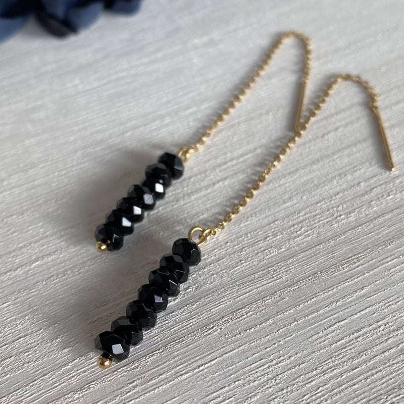 のんたん様✴︎カーネリアン&ブラックオニキス  フェザーゲート＊ピアス オニキス ボタンカット アメリカンチェーンピアス サージカル