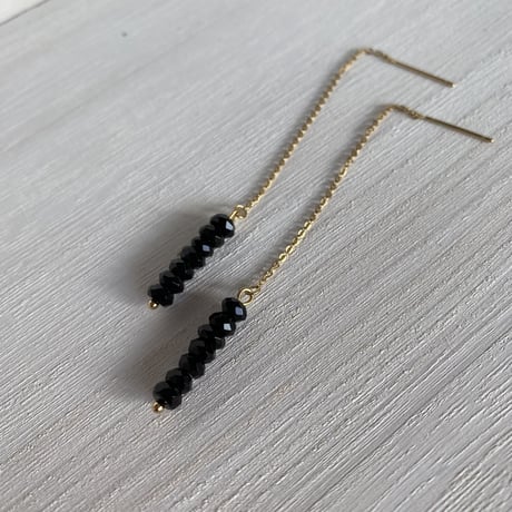 オニキス ボタンカット　アメリカンチェーンピアス　サージカルステンレス