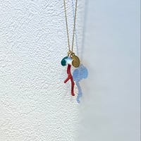 いろいろ寄せ集めネックレス／サージカルステンレス／さんご/シェル/ブルーグリーンモスカイヤナイト
