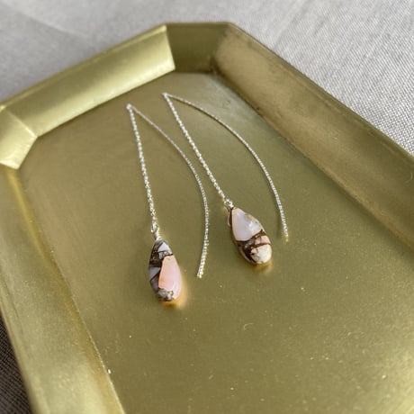 コッパーピンクオパール　ゆらゆら　チェーンピアス　Silver925
