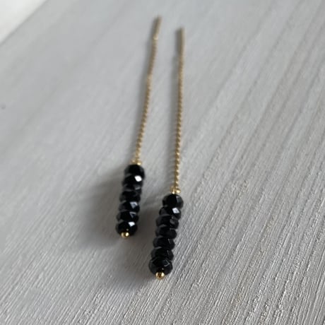 オニキス ボタンカット　アメリカンチェーンピアス　サージカルステンレス