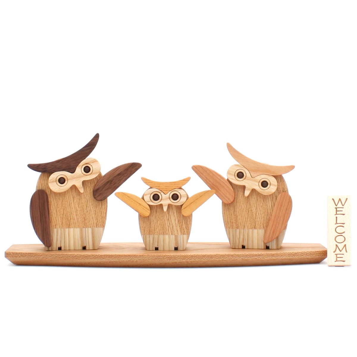 木のフクロウ ふくろう家族 フクロウ置物 owl 開店祝い 新築祝い
