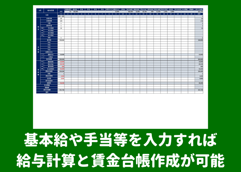 【給与明細書】兼【給与台帳】自動金種分け機能　Excelテンプレート【完全版】 給与明細書】兼【給与台帳】自動金種分け機能 Excelテンプレート