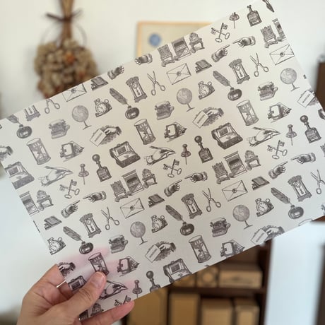 【印刷物】paper vintage stationery ヴィンテージな文房具のペーパー（ロール紙＋トレーシングペーパー）
