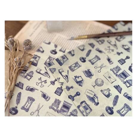【印刷物】paper vintage stationery ヴィンテージな文房具のペーパー（ロール紙＋トレーシングペーパー）