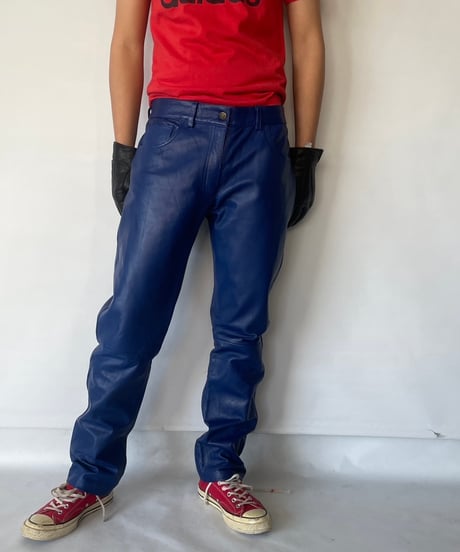 Europe Vintage Blue Leather Pants