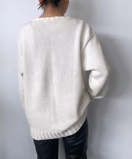 90s RALPH LAUREN P logo cotton knit M