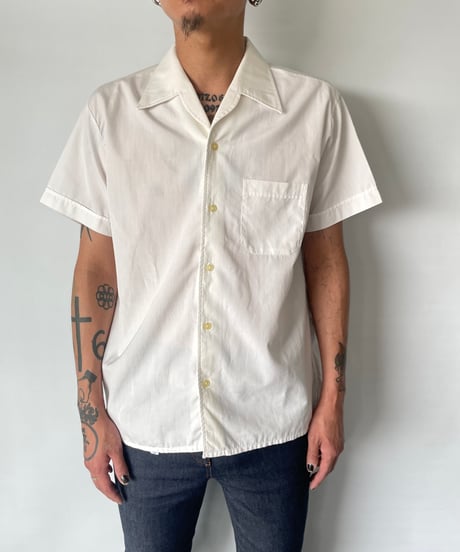 70s white open collar s/s shirt