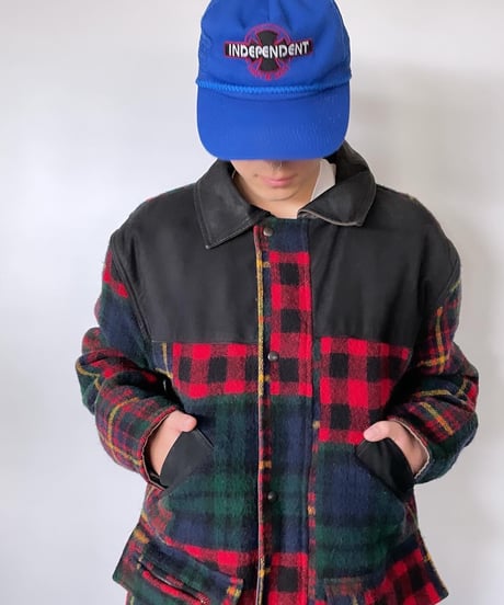 90s Wool rich patch work wool jacket M