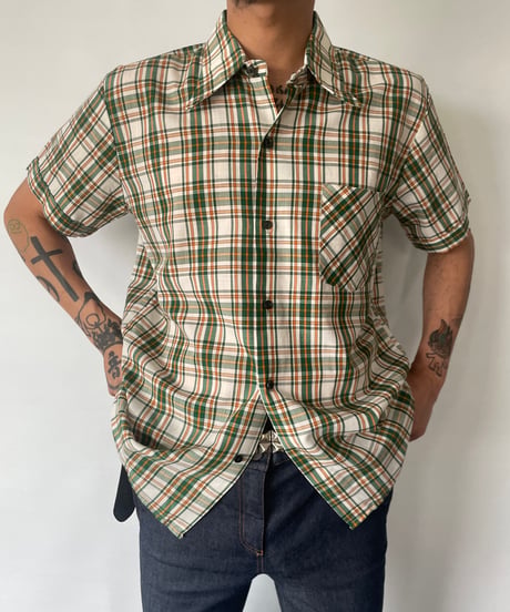70s madras check s/s shirt 40