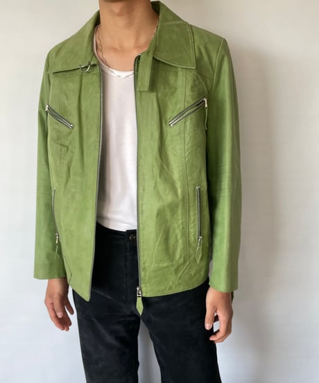 70s~80s Light Green Leather Jacket