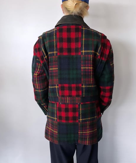 90s Wool rich patch work wool jacket M