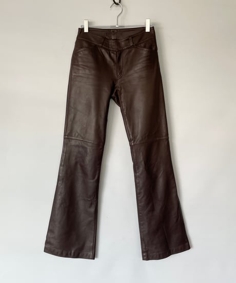 00s UNKNOWN flare Leather pants ”brown”