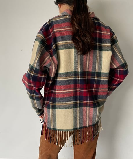 MADE IN ITALY checked fringe jacket