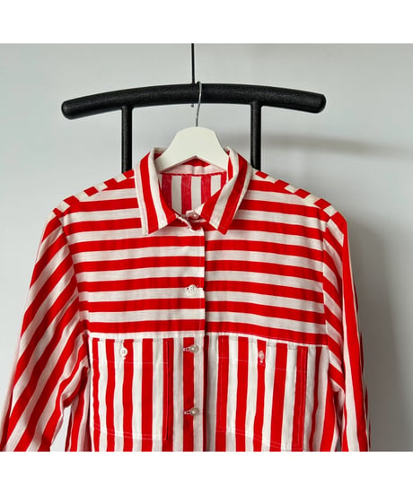 VINTAGE Hand made Switching Stripe Shirt