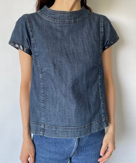 MADE IN ITALY "back button denim tops"