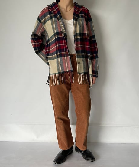 MADE IN ITALY checked fringe jacket