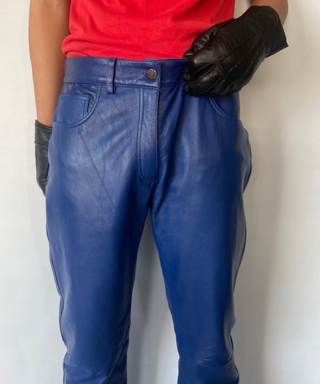Europe Vintage Blue Leather Pants