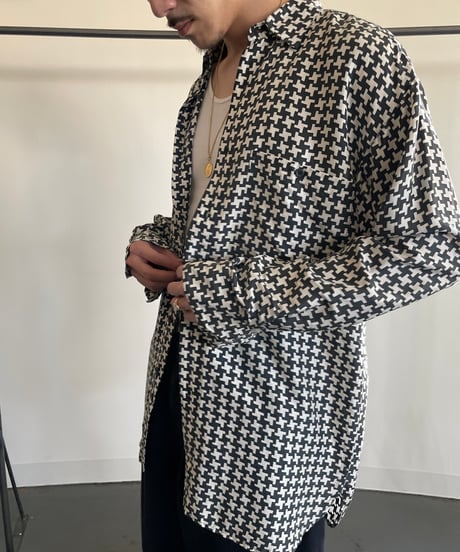 90s Houndstooth silk shirt