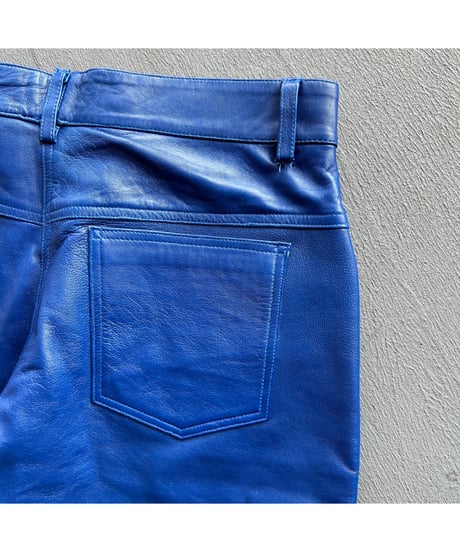 Europe Vintage Blue Leather Pants