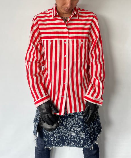VINTAGE Hand made Switching Stripe Shirt