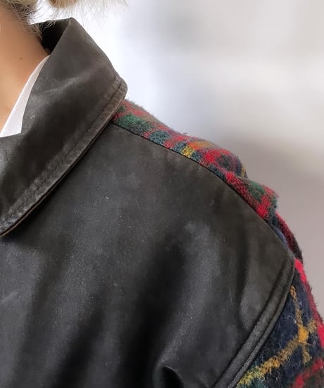 90s Wool rich patch work wool jacket M