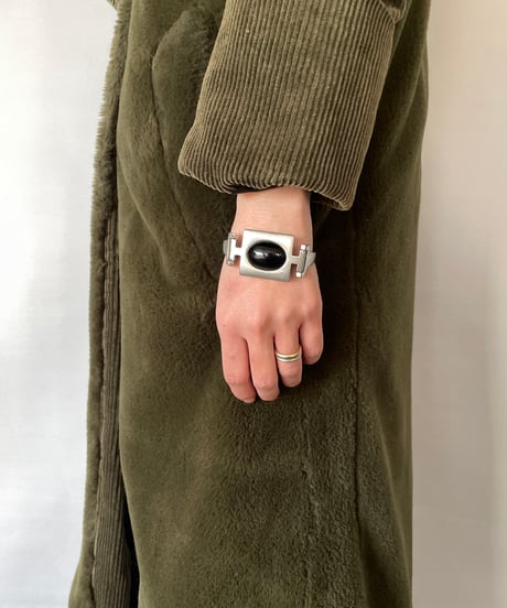 60s vintage modernist pewter bracelet with black onyx