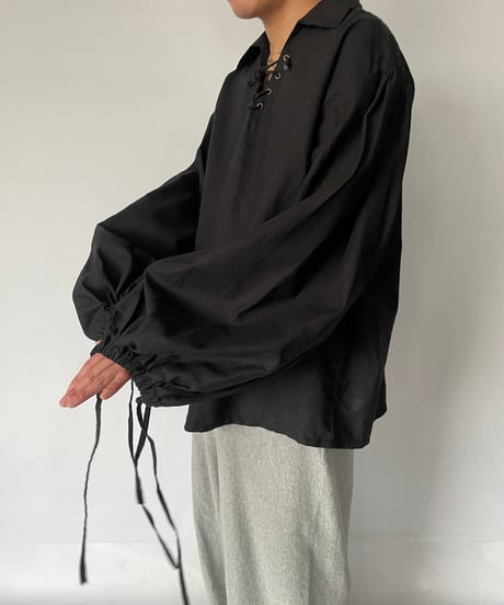 Vintage Lace up Gather Shirt