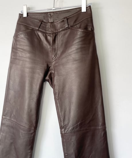 00s UNKNOWN flare Leather pants ”brown”