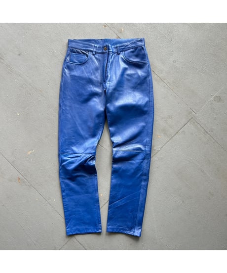 Europe Vintage Blue Leather Pants
