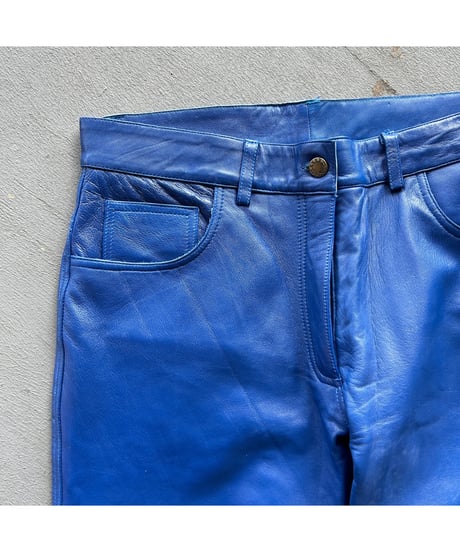 Europe Vintage Blue Leather Pants