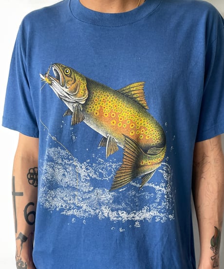 80s JERZEES "rainbow trout" s/s tee L