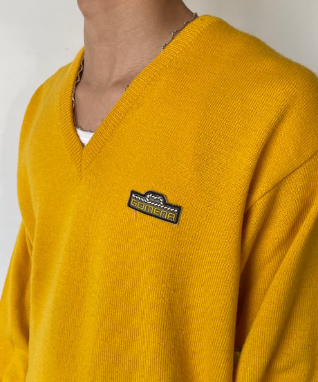 Europe Vintage Yellow V-neck Knit