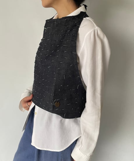 NAM HEAD APRON "FRINGE DENIM”